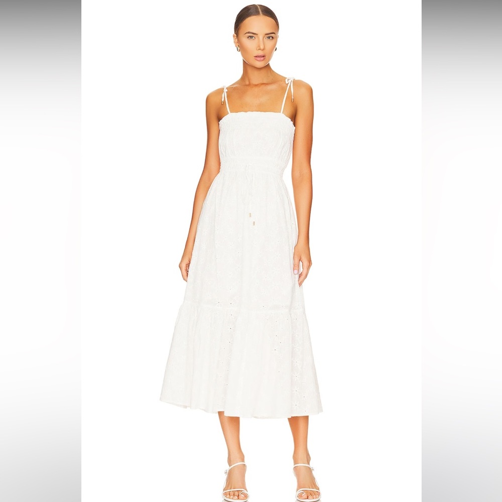 MINKPINK Sadie Broidery Sundress in Ivory. Size XS